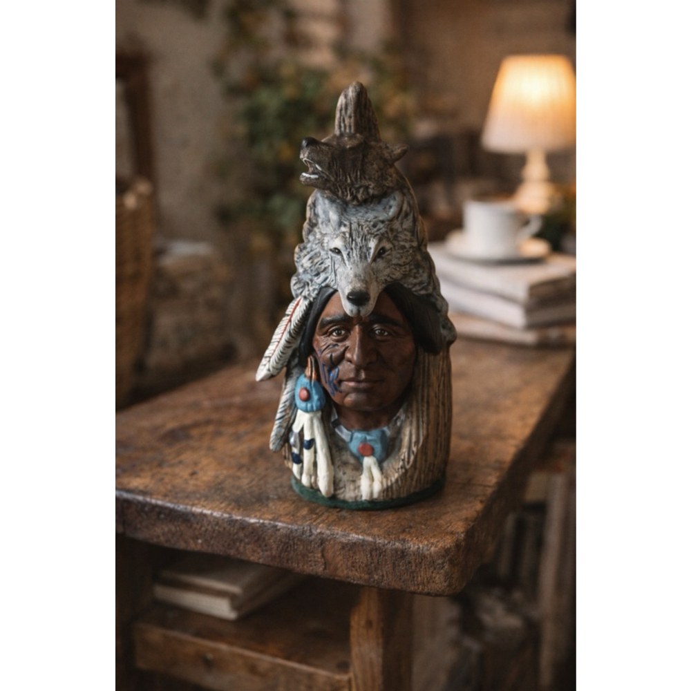 Wolf Spirit Tribal Resin Figurine – Native-Inspired Art Sculpture